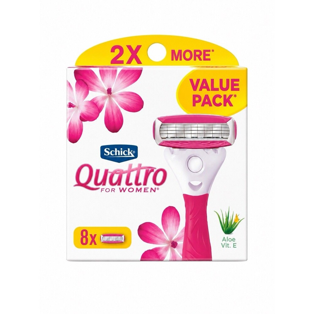 SCHICK QUATTRO for WOMEN VALUE PACK BOX of 8 RAZOR BLADE REFILL CARTRIDGES